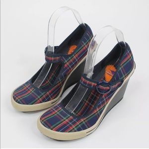 Rocket Dog Mary Jane Plaid Wedge Shoes